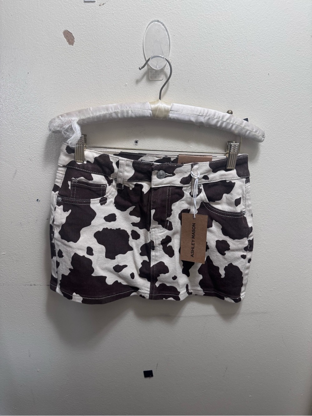 Ashley Mason Brown and White Cow Print Denim Mini Skirt size 3